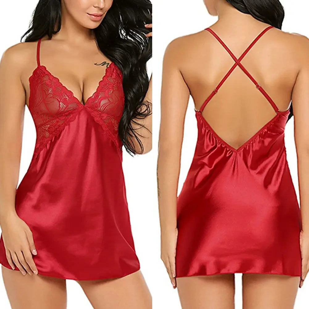 Lace Satin Babydoll Nightdress Set - Romantic Sleepwear Lingerie