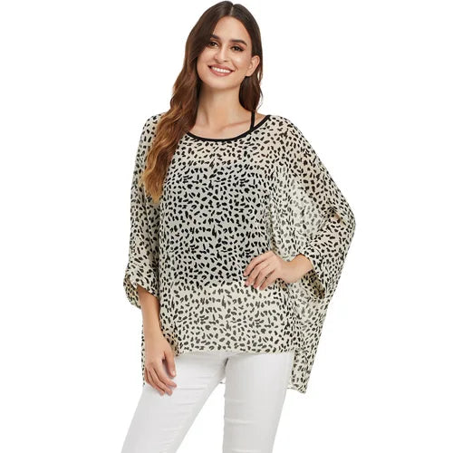 Plus Size Batwing Chiffon Blouse - Boho Loose Summer Shirt