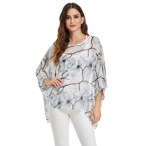Plus Size Batwing Chiffon Blouse - Boho Loose Summer Shirt