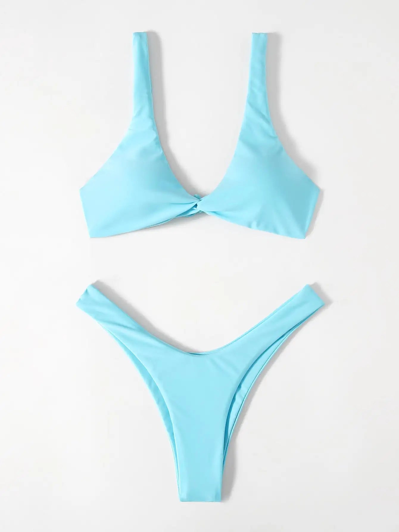 Solid Tie Brazilian Bikini Set - Low Waist High Leg Swimwear