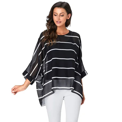 Plus Size Batwing Chiffon Blouse - Boho Loose Summer Shirt