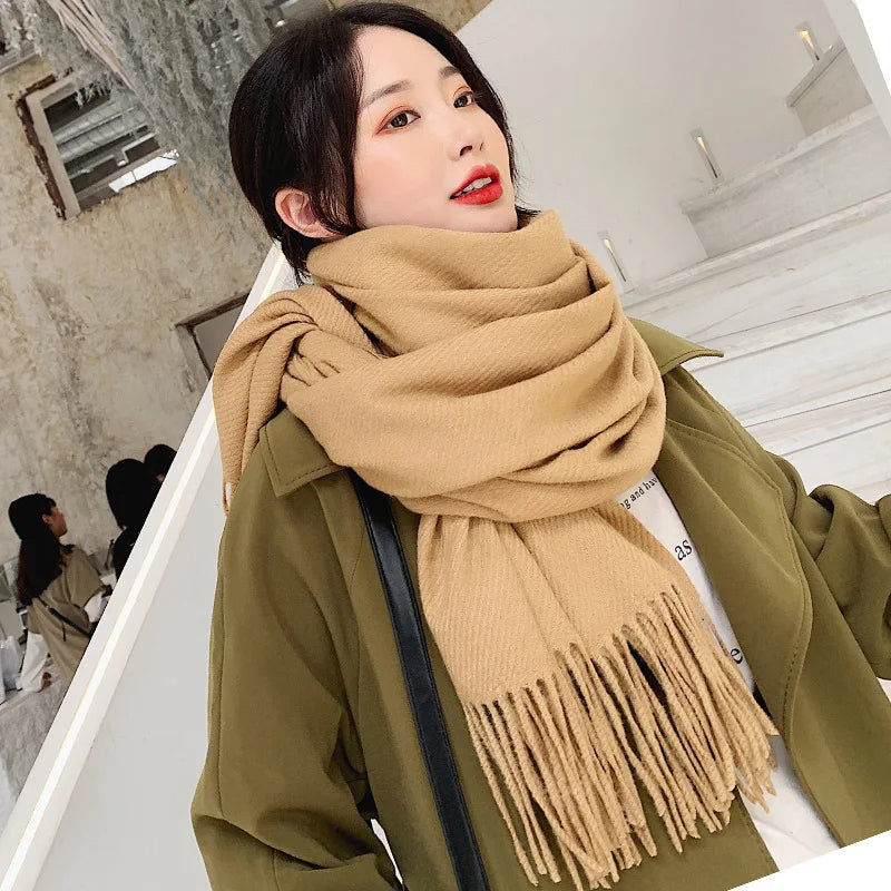 Solid Color Cashmere-Feel Winter Scarf - Soft Shawl Wrap Gift