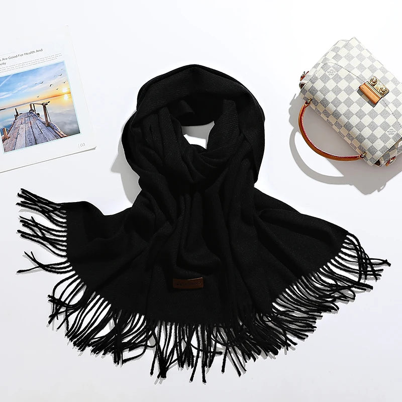 Solid Color Cashmere-Feel Winter Scarf - Soft Shawl Wrap Gift