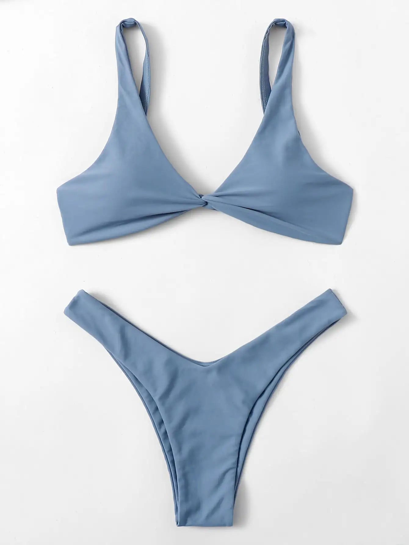 Solid Tie Brazilian Bikini Set - Low Waist High Leg Swimwear