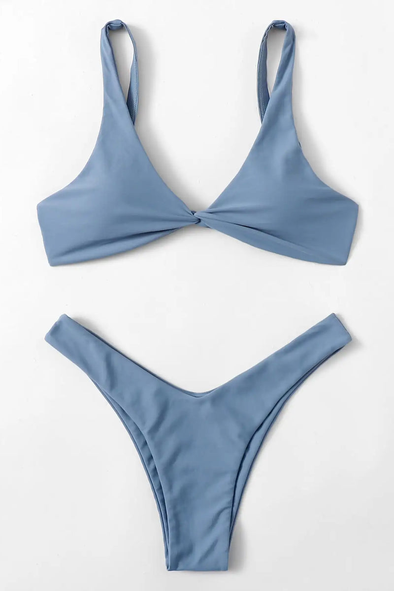 Solid Tie Brazilian Bikini Set - Low Waist High Leg Swimwear
