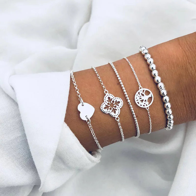 Boho Geometric Bracelet Set - Star Map Heart Charm Jewelry