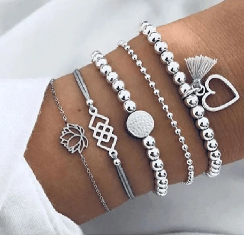 Boho Geometric Bracelet Set - Star Map Heart Charm Jewelry
