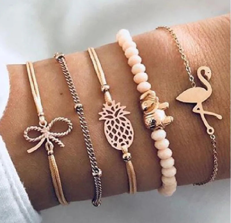 Boho Geometric Bracelet Set - Star Map Heart Charm Jewelry