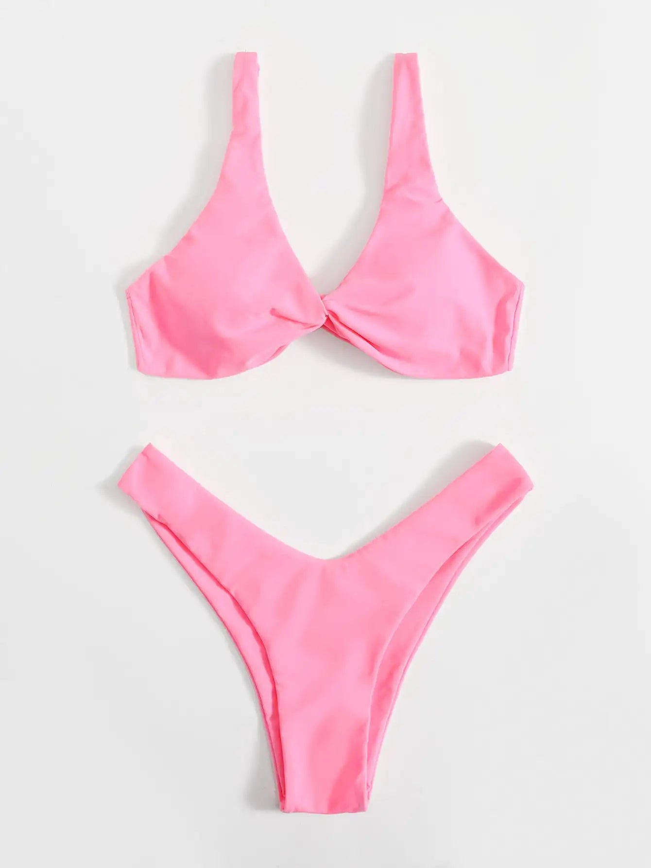 Solid Tie Brazilian Bikini Set - Low Waist High Leg Swimwear