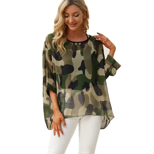 Plus Size Batwing Chiffon Blouse - Boho Loose Summer Shirt