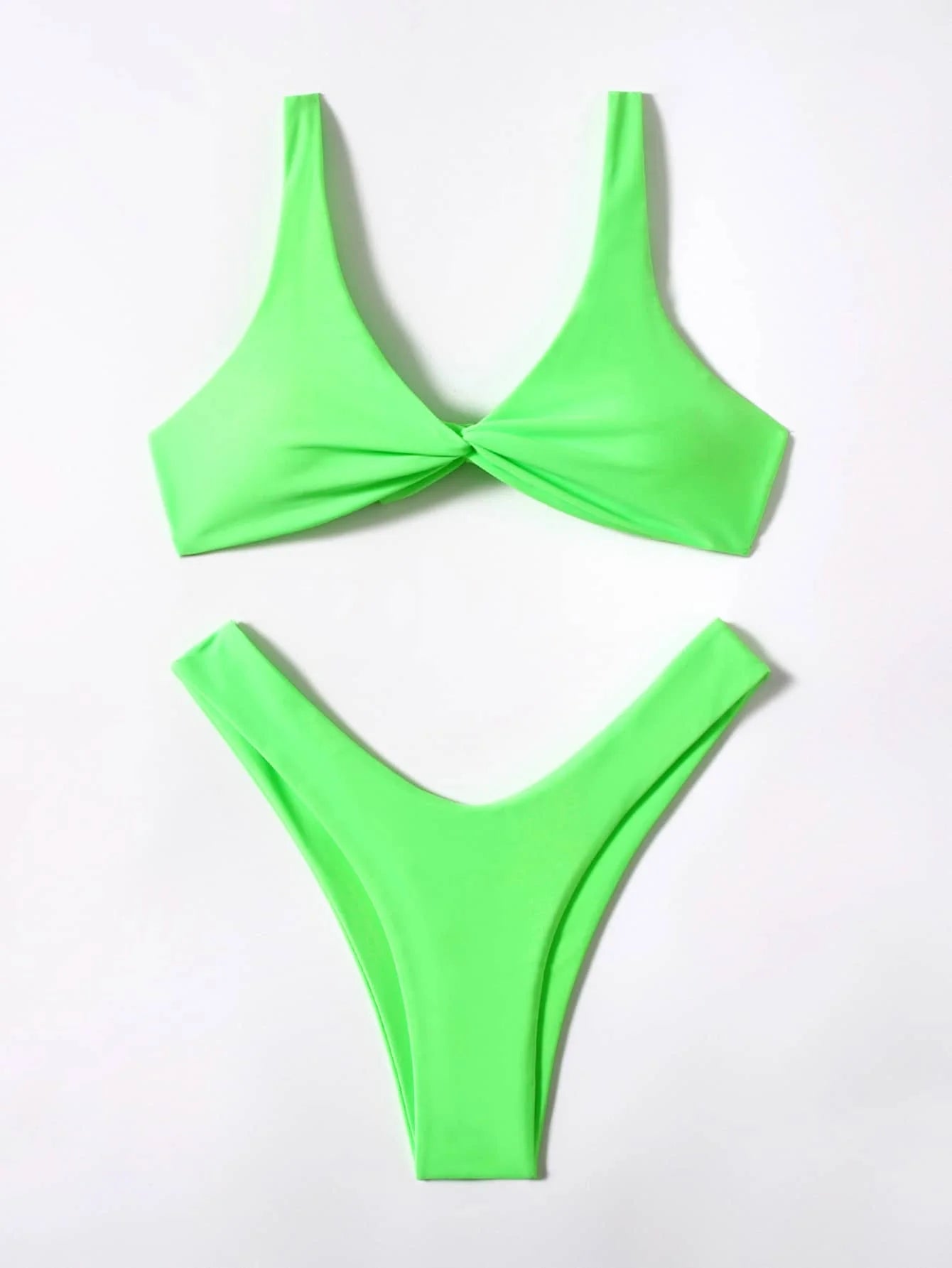 Solid Tie Brazilian Bikini Set - Low Waist High Leg Swimwear