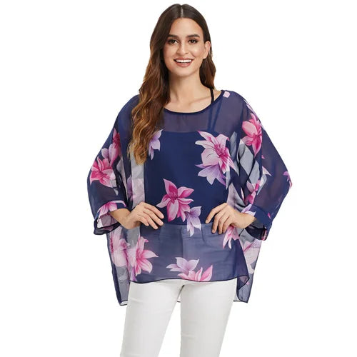 Plus Size Batwing Chiffon Blouse - Boho Loose Summer Shirt
