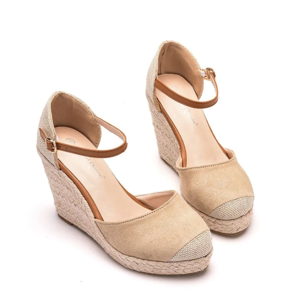 Suede Wedge Ankle Sandals - Round Toe Casual Dress Shoes