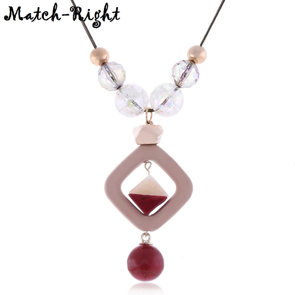 Acrylic Bead Long Sweater Necklace - Fashion Pendant Jewelry Gift