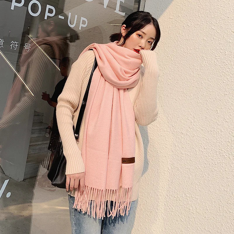Solid Color Cashmere-Feel Winter Scarf - Soft Shawl Wrap Gift