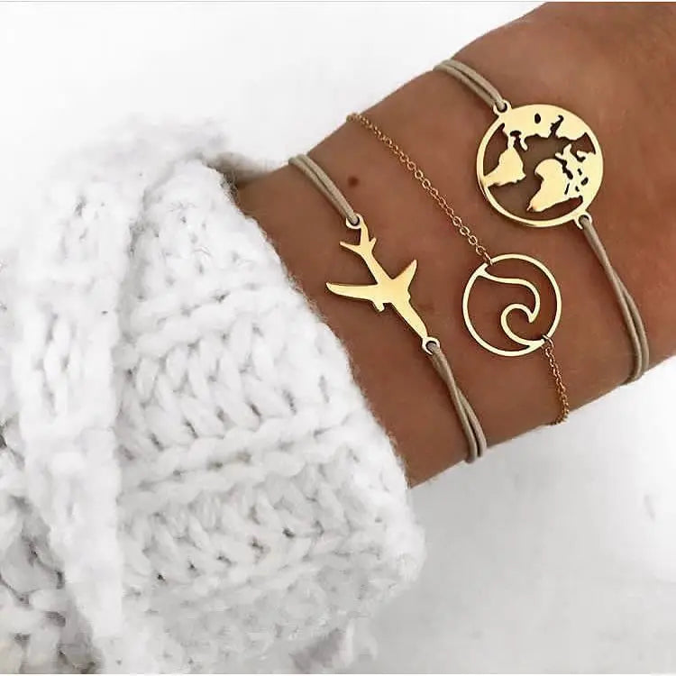 Boho Geometric Bracelet Set - Star Map Heart Charm Jewelry