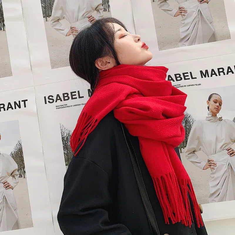 Solid Color Cashmere-Feel Winter Scarf - Soft Shawl Wrap Gift