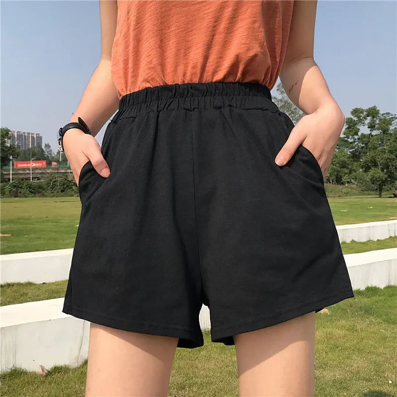 Black Pocket Harajuku Shorts - Solid Punk Hip Hop Summer Shorts