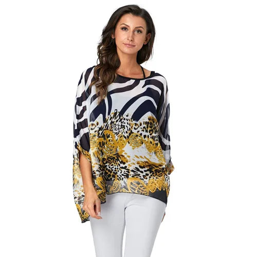 Plus Size Batwing Chiffon Blouse - Boho Loose Summer Shirt