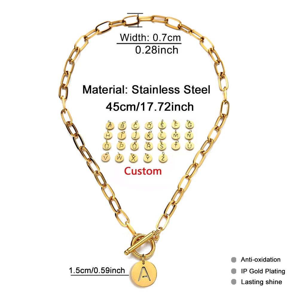 Custom Initial Paper Clip Necklace - Stainless Steel Toggle Choker