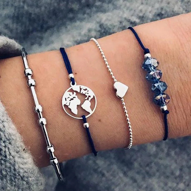 Boho Geometric Bracelet Set - Star Map Heart Charm Jewelry