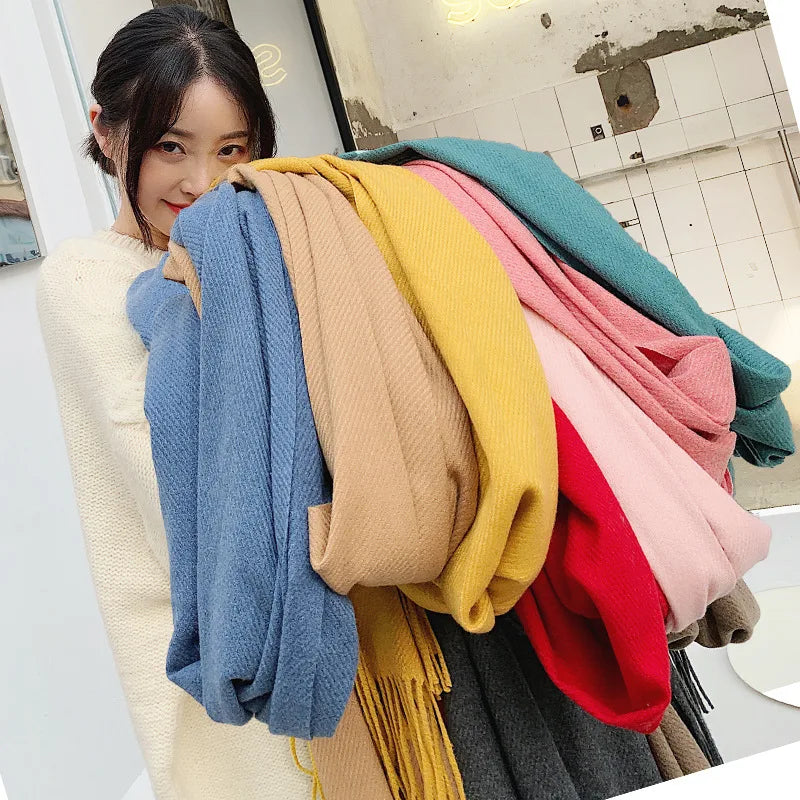 Solid Color Cashmere-Feel Winter Scarf - Soft Shawl Wrap Gift