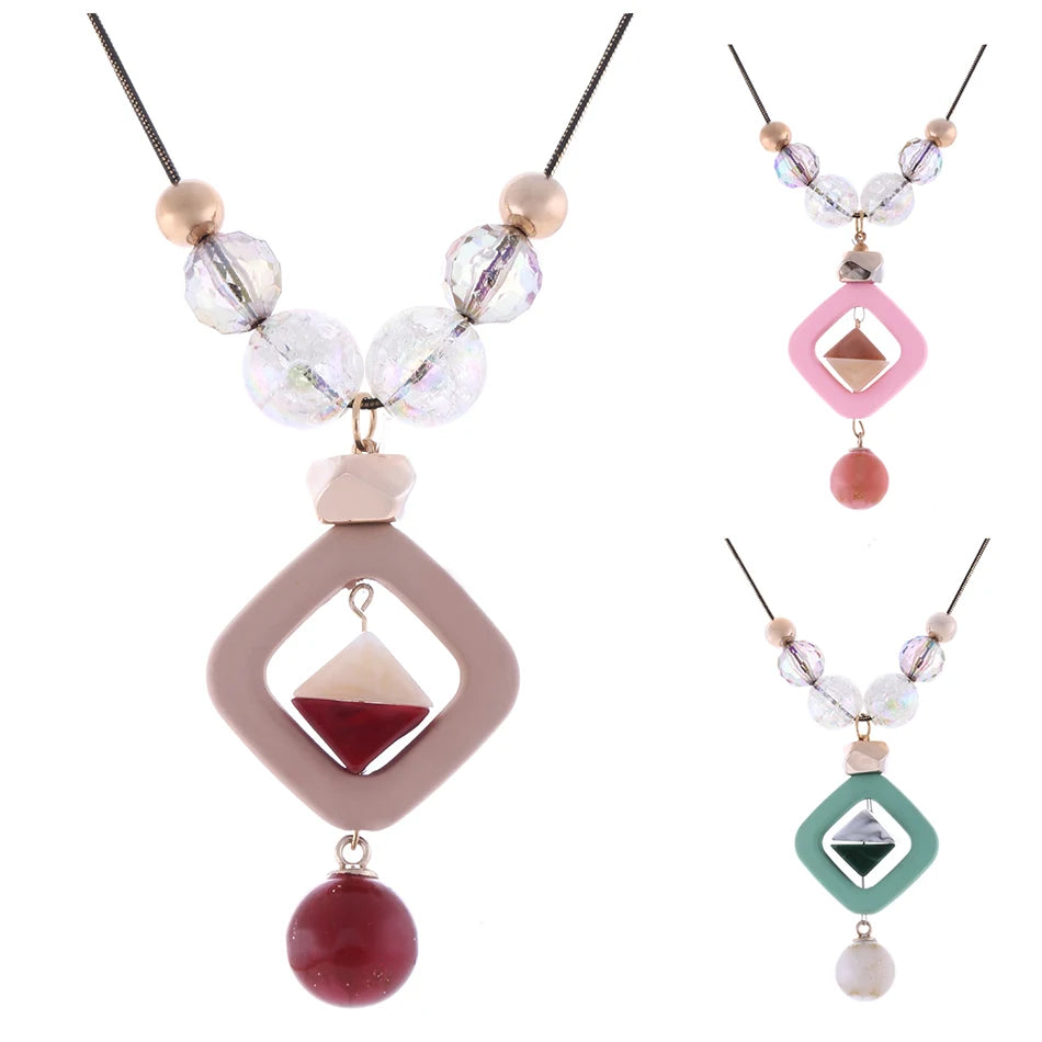 Acrylic Bead Long Sweater Necklace - Fashion Pendant Jewelry Gift