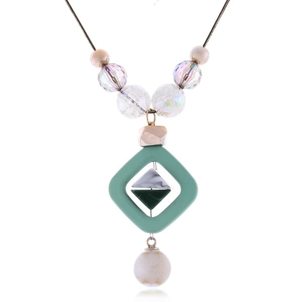Acrylic Bead Long Sweater Necklace - Fashion Pendant Jewelry Gift