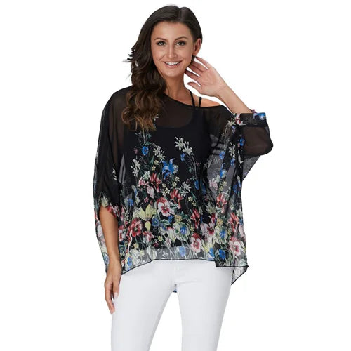 Plus Size Batwing Chiffon Blouse - Boho Loose Summer Shirt