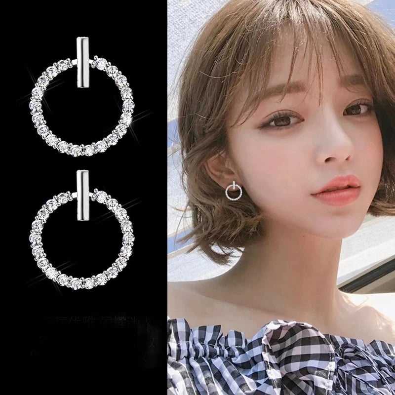 925 Sterling Silver Rhinestone Stud Earrings - Geometric Crystal Jewelry
