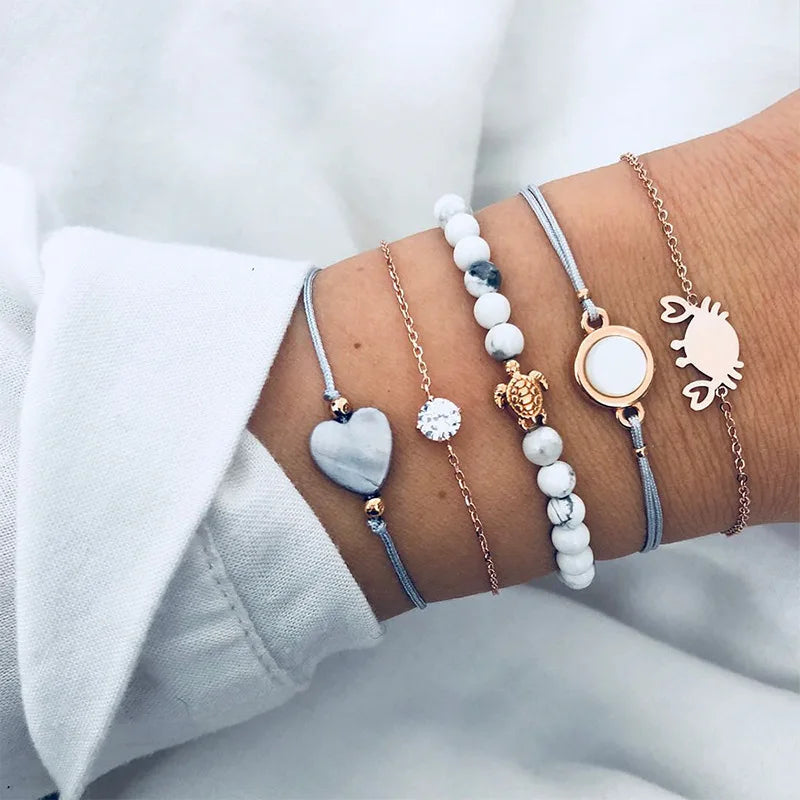 Boho Geometric Bracelet Set - Star Map Heart Charm Jewelry