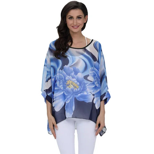 Plus Size Batwing Chiffon Blouse - Boho Loose Summer Shirt