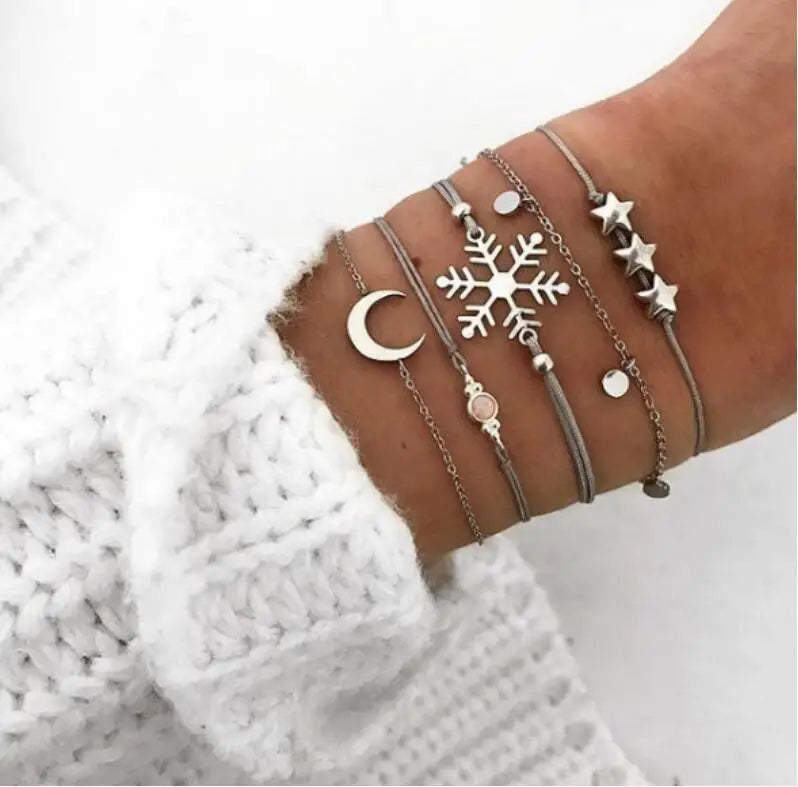 Boho Geometric Bracelet Set - Star Map Heart Charm Jewelry