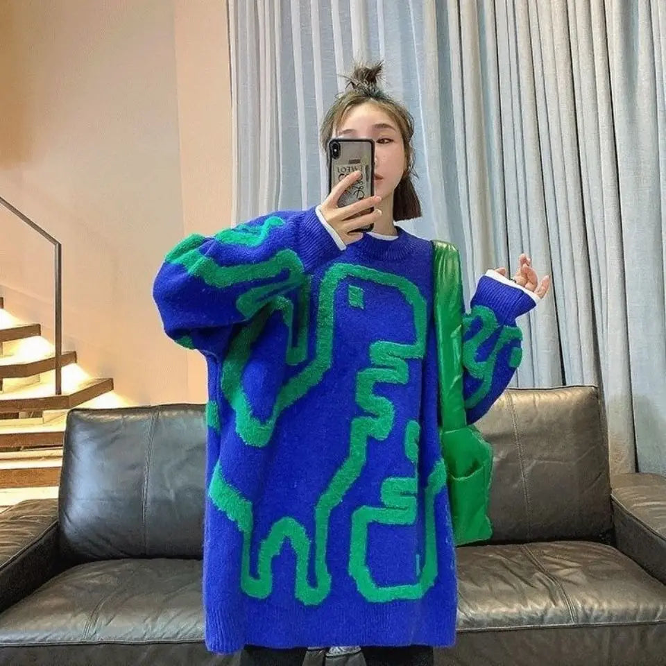 Japanese Flower Embroidery Sweater - O Neck Vintage Jumper
