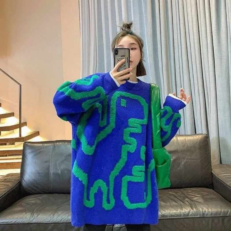Japanese Flower Embroidery Sweater - O Neck Vintage Jumper