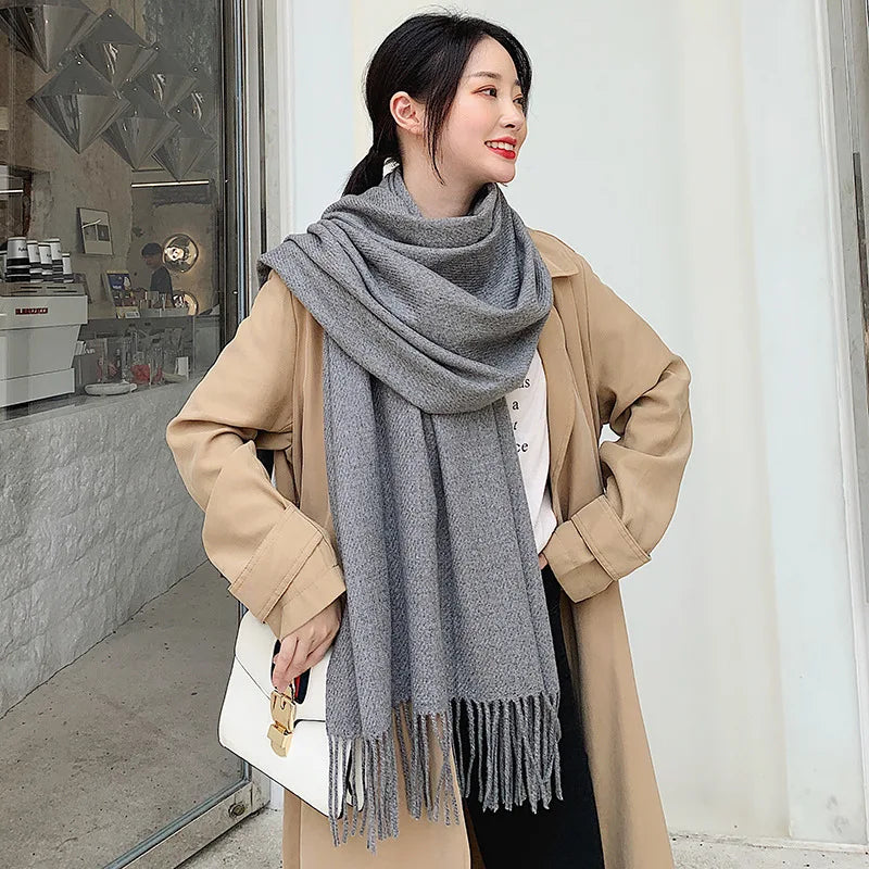 Solid Color Cashmere-Feel Winter Scarf - Soft Shawl Wrap Gift