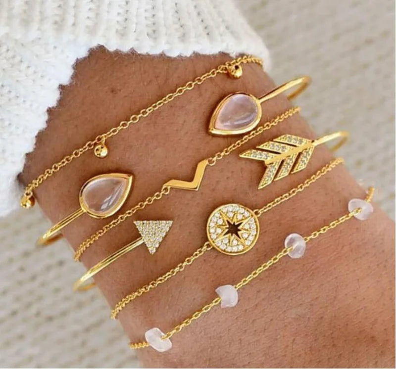 Boho Geometric Bracelet Set - Star Map Heart Charm Jewelry