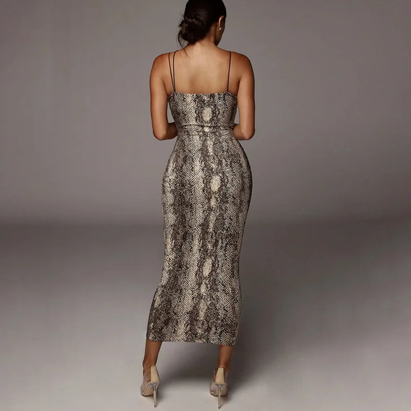 Leopard Print V Neck Midi Dress - Sleeveless Spring Party Outfit