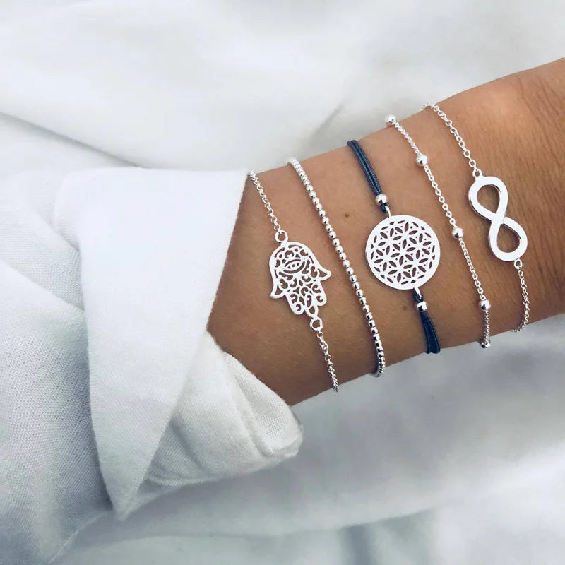 Boho Geometric Bracelet Set - Star Map Heart Charm Jewelry