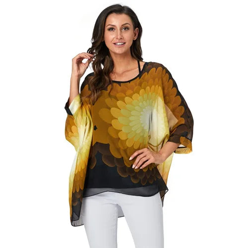 Plus Size Batwing Chiffon Blouse - Boho Loose Summer Shirt