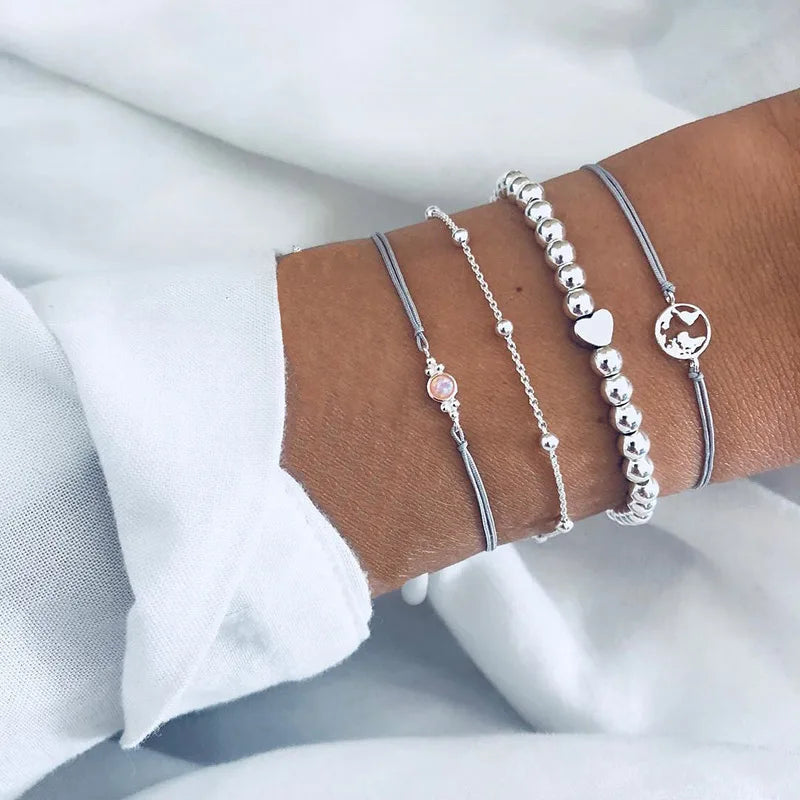 Boho Geometric Bracelet Set - Star Map Heart Charm Jewelry