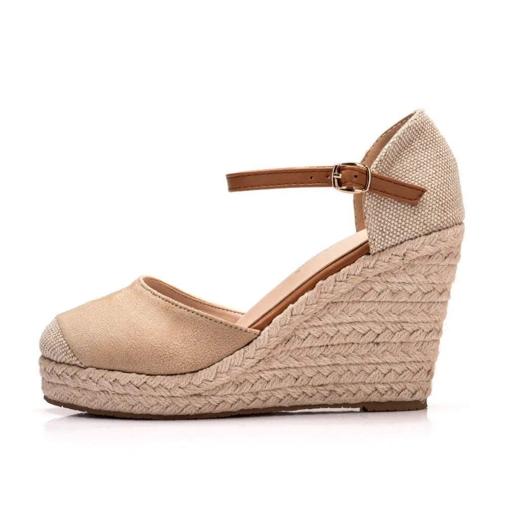 Suede Wedge Ankle Sandals - Round Toe Casual Dress Shoes