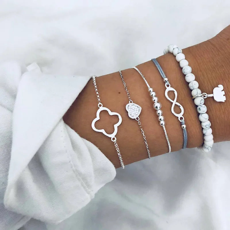 Boho Geometric Bracelet Set - Star Map Heart Charm Jewelry