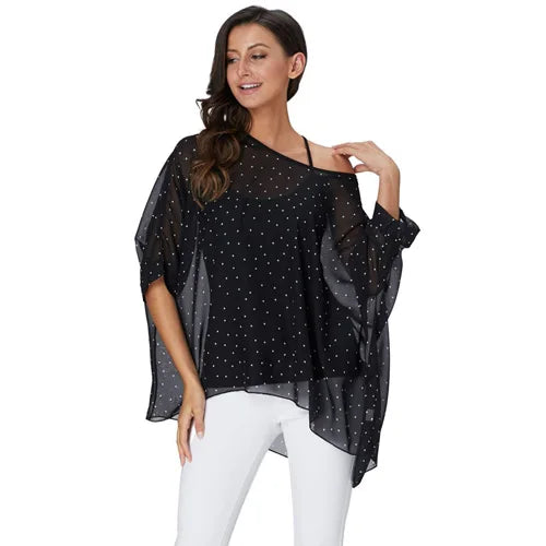 Plus Size Batwing Chiffon Blouse - Boho Loose Summer Shirt