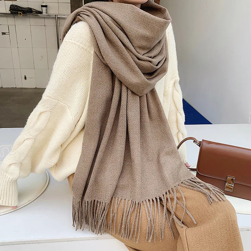Solid Color Cashmere-Feel Winter Scarf - Soft Shawl Wrap Gift