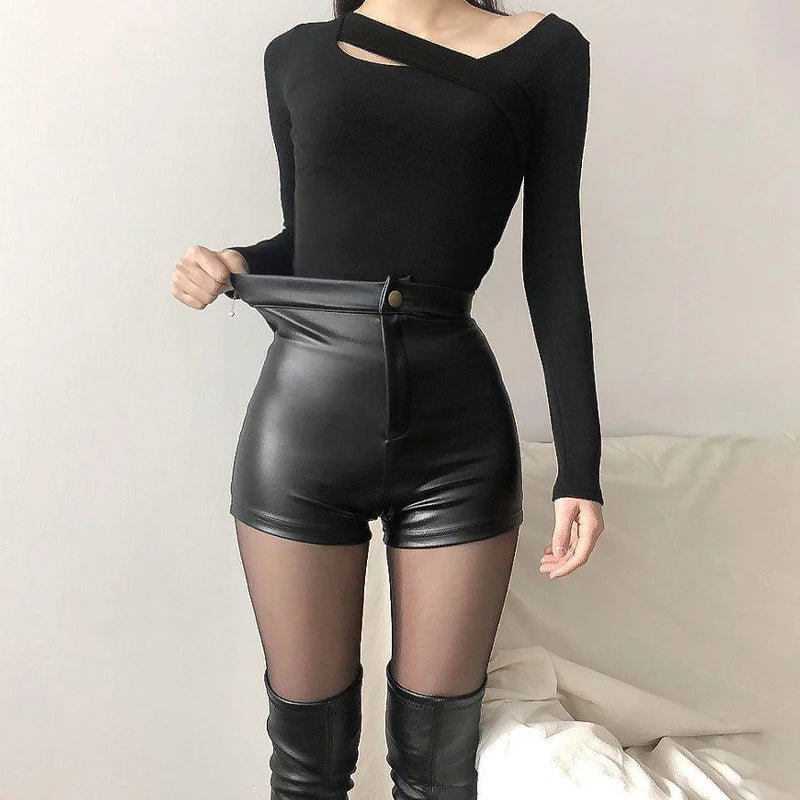 Black PU High Waist Shorts - Faux Leather Y2K Summer Club Shorts
