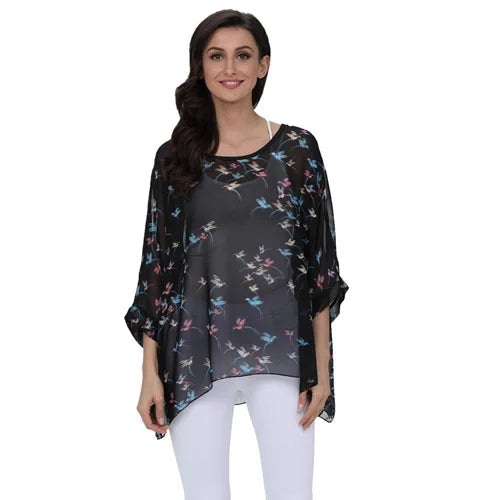 Plus Size Batwing Chiffon Blouse - Boho Loose Summer Shirt