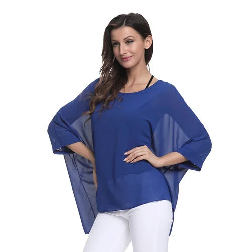 Plus Size Batwing Chiffon Blouse - Boho Loose Summer Shirt
