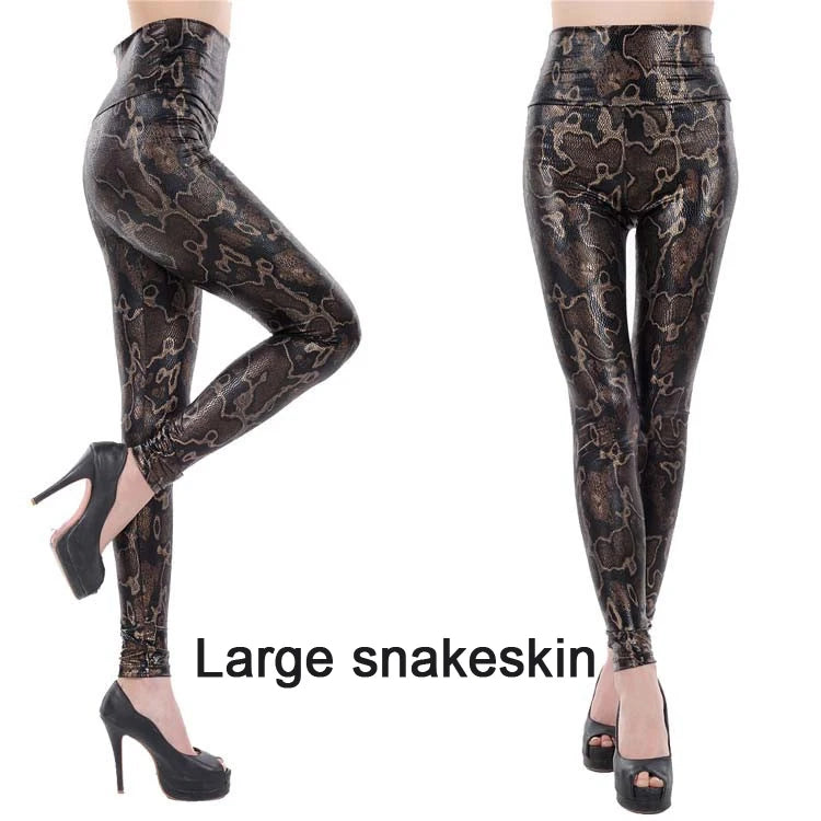 Snakeskin Faux Leather Leggings - High Waist Gothic Pencil Pants