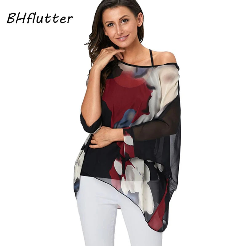 Plus Size Batwing Chiffon Blouse - Boho Loose Summer Shirt